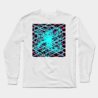 Inverted Blue Pink Black Geometric Abstract Acrylic Painting II Long Sleeve T-Shirt